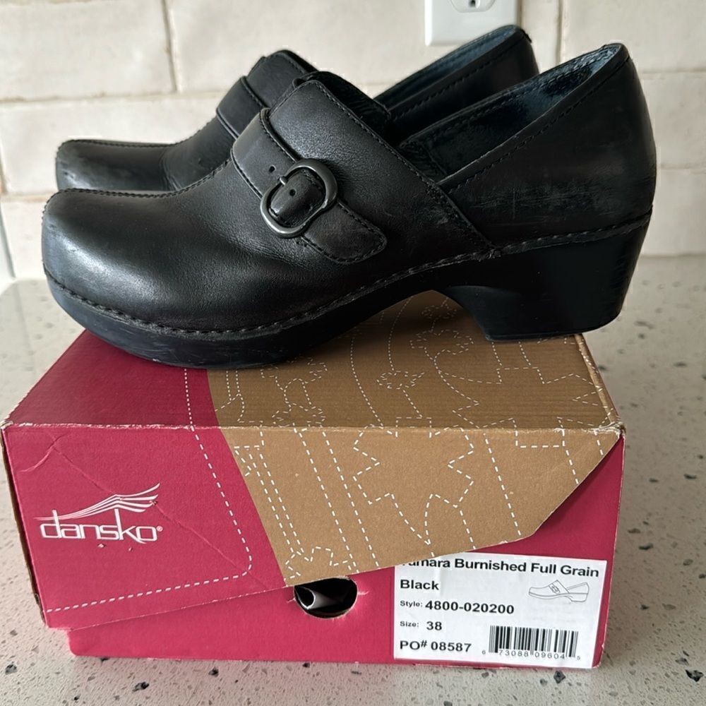 Dansko Tamara Women's Black Leather Slip On Clogs Comfort Casual Shoes Size 38